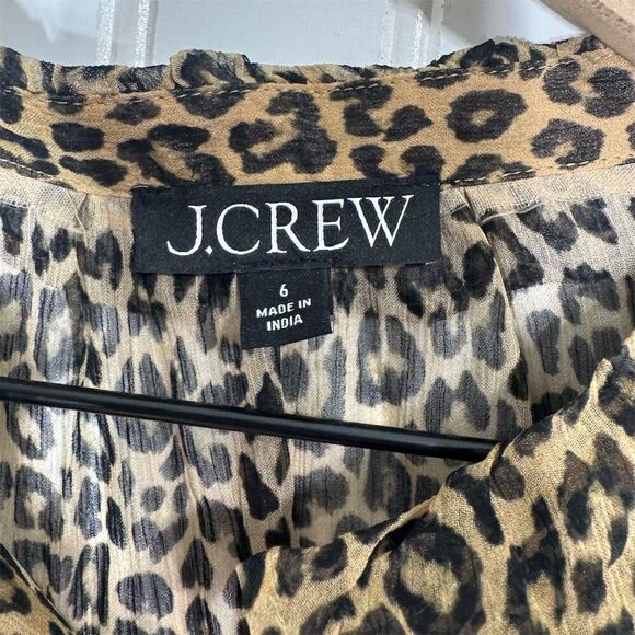 J. Crew Ruffle button-up shirt in leopard-print crinkle chiffon Sheer 6 Mobwife - Picture 9 of 11